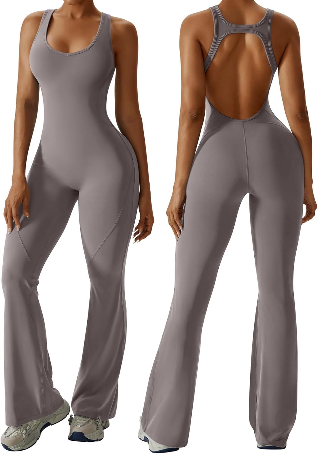 OEAK Womens Flare Jumpsuit with Bra for Stylish Workouts