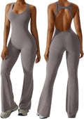 Womens Flare Jumpsuit with Bra Tummy Control Cutout Romper OEAK