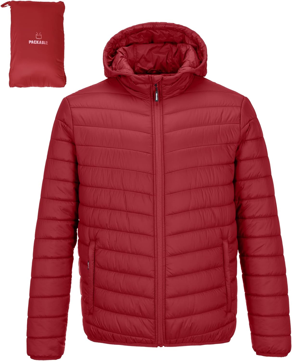 Outdoor Ventures Men's Lightweight Packable Hooded Puffer Jacket