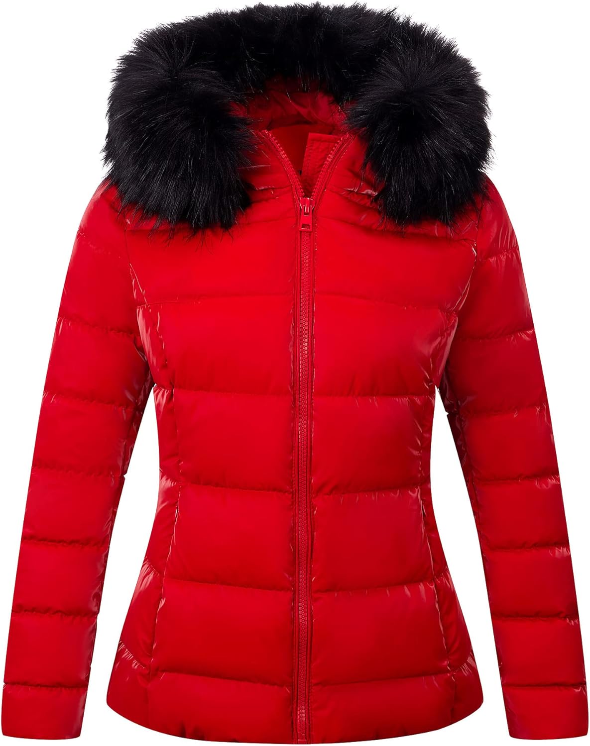 Lightweight Puffer Jacket for Women with Faux Fur Collar