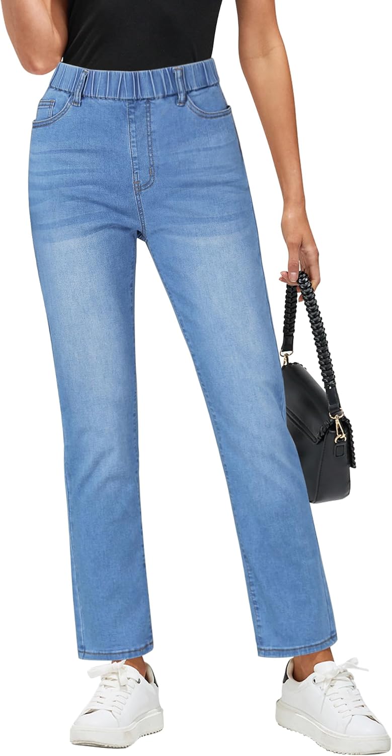 GRAPENT Straight Leg Jeans for Women High Waisted Cropped Style