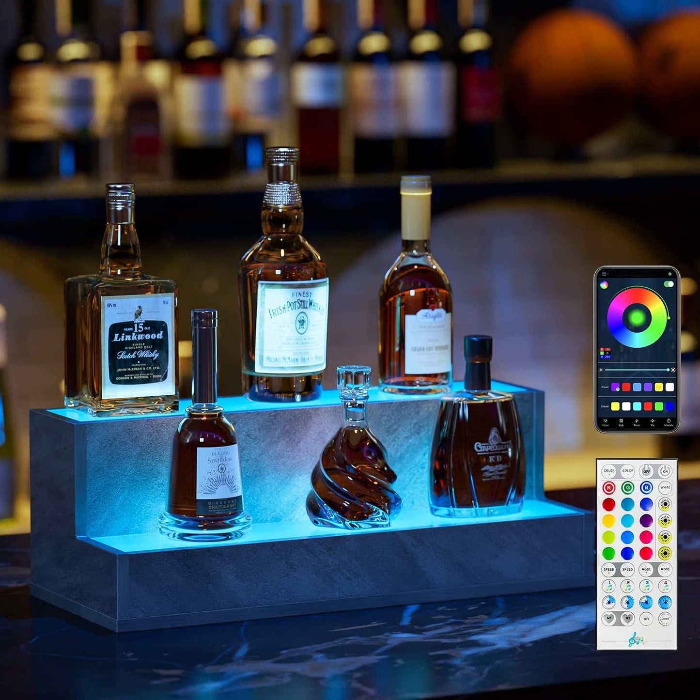 LED Lighted Bar Shelves for Home Bar with Remote Control