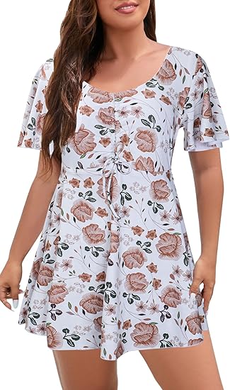ECUPPER Womens One Piece Swimsuit Plus Size Short Sleeve Swimdress