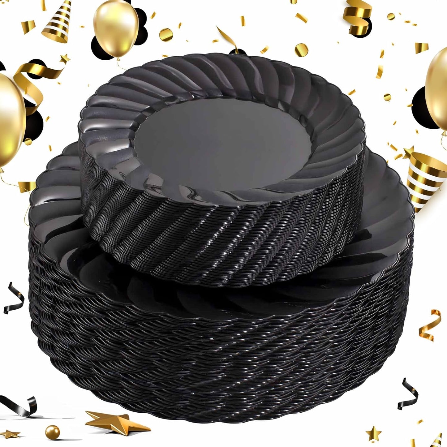 100PCS Black Plastic Plates for Parties and Weddings - U-QE