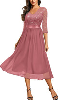 Miusol Women's V Neck Sequin Lace Sleeve A-line Dress - Elegant