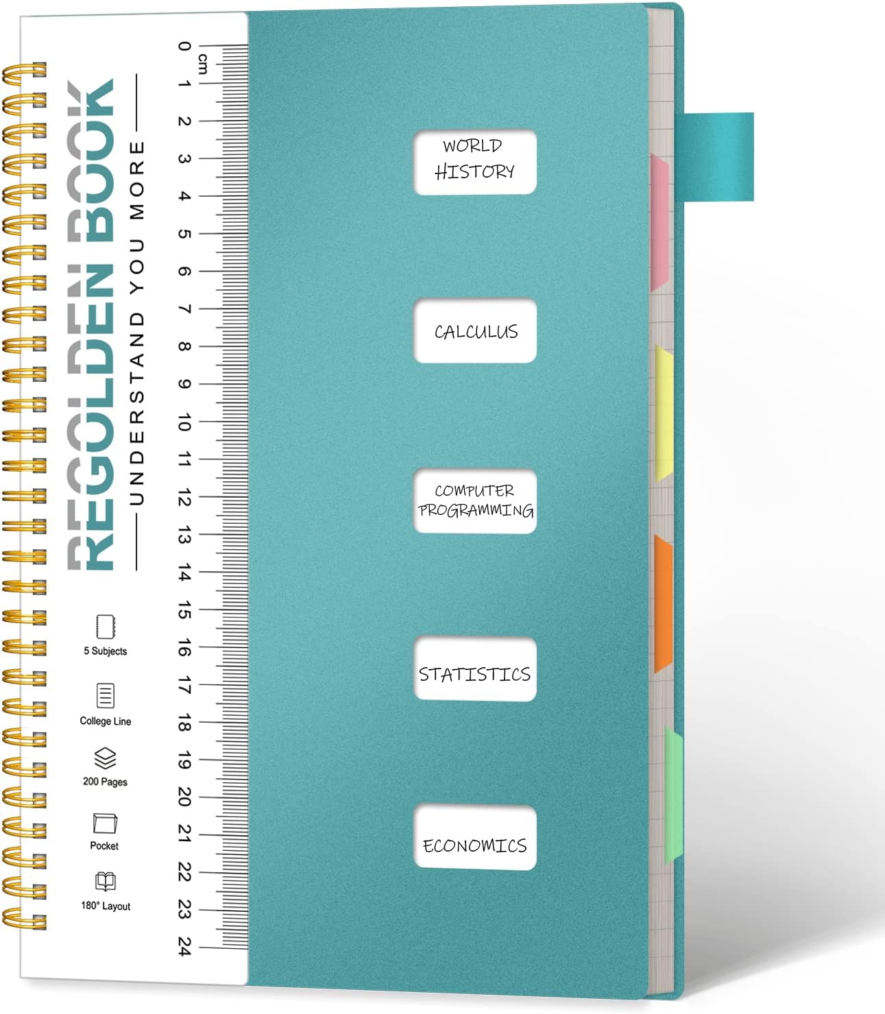 Regolden-Book 5-Subject Notebook: Organize Your Notes!
