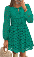 ZESICA Long Sleeve Mini Dress Tie Front Babydoll - Fall Staple