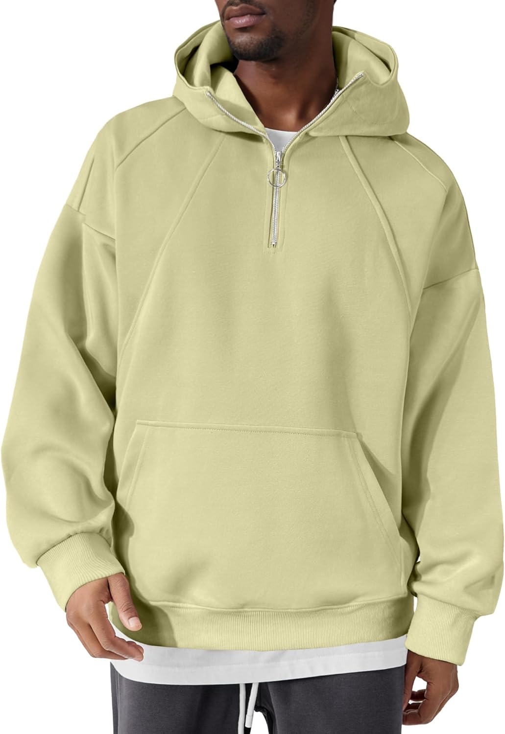 Plepan Men's Oversized Quarter Zip Hoodie - Cozy Kangaroo Pocket!