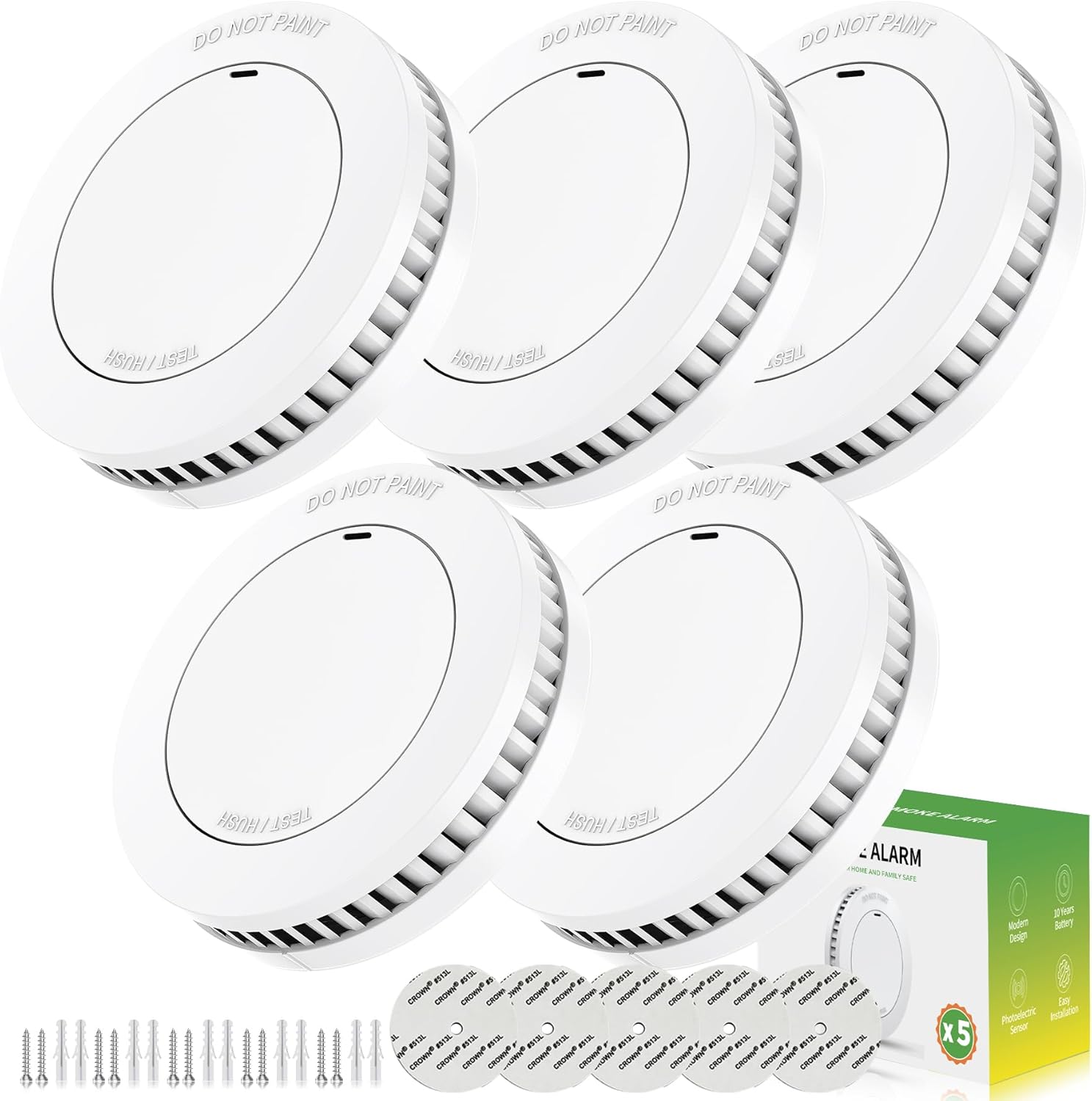 Photoelectric Smoke Detectors with Test/Silence Button - 5-Pack