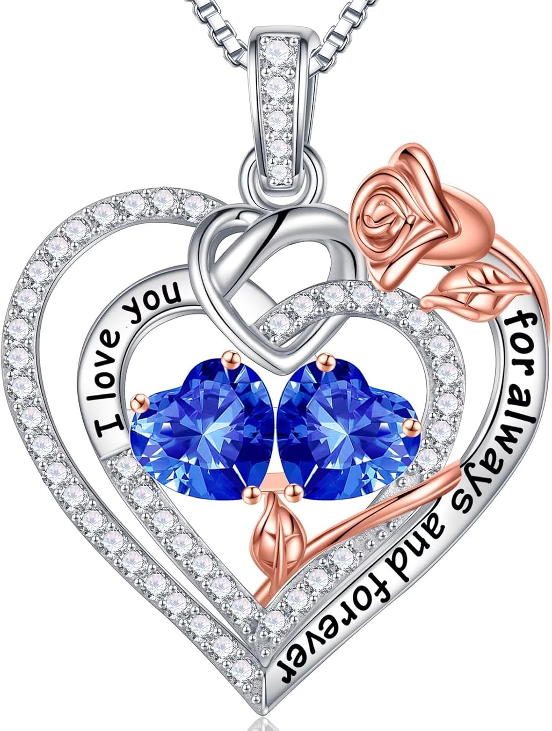 Iefil 925 Sterling Silver Double Birthstone Necklace for Her