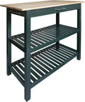 Kitchen Island with Solid Wood Top, Natural/Hunter Green - Compact