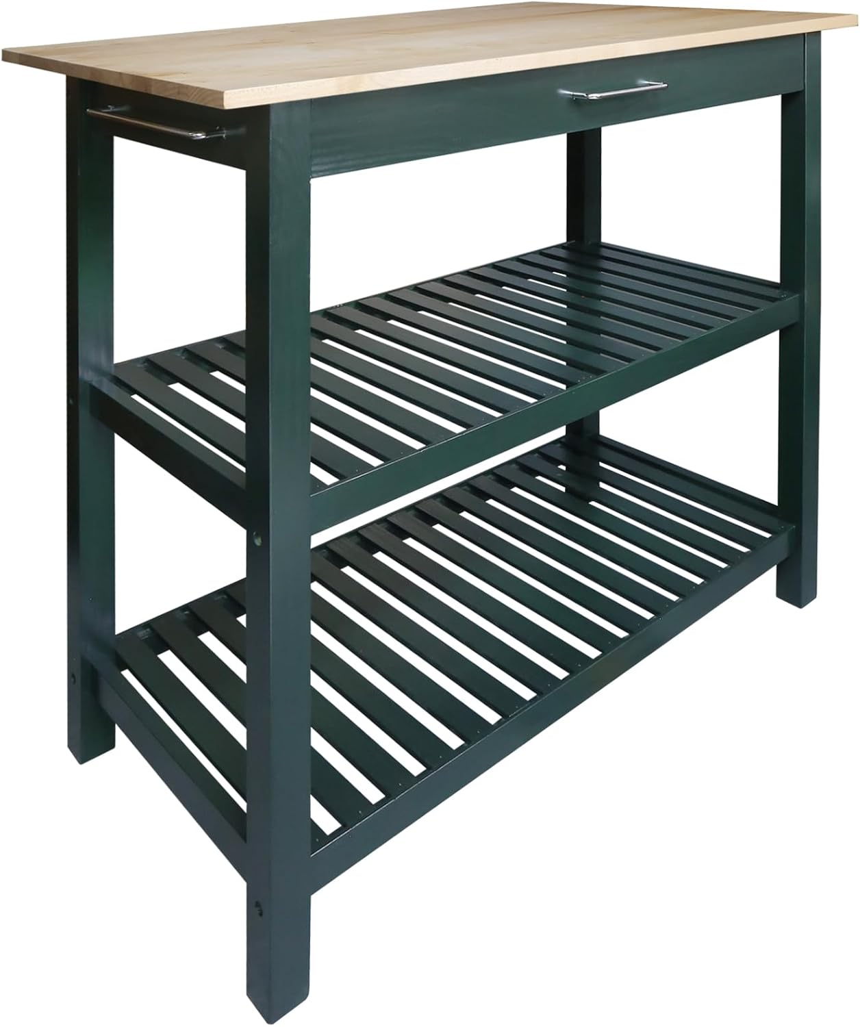 Kitchen Island with Solid Wood Top in Natural and Hunter Green