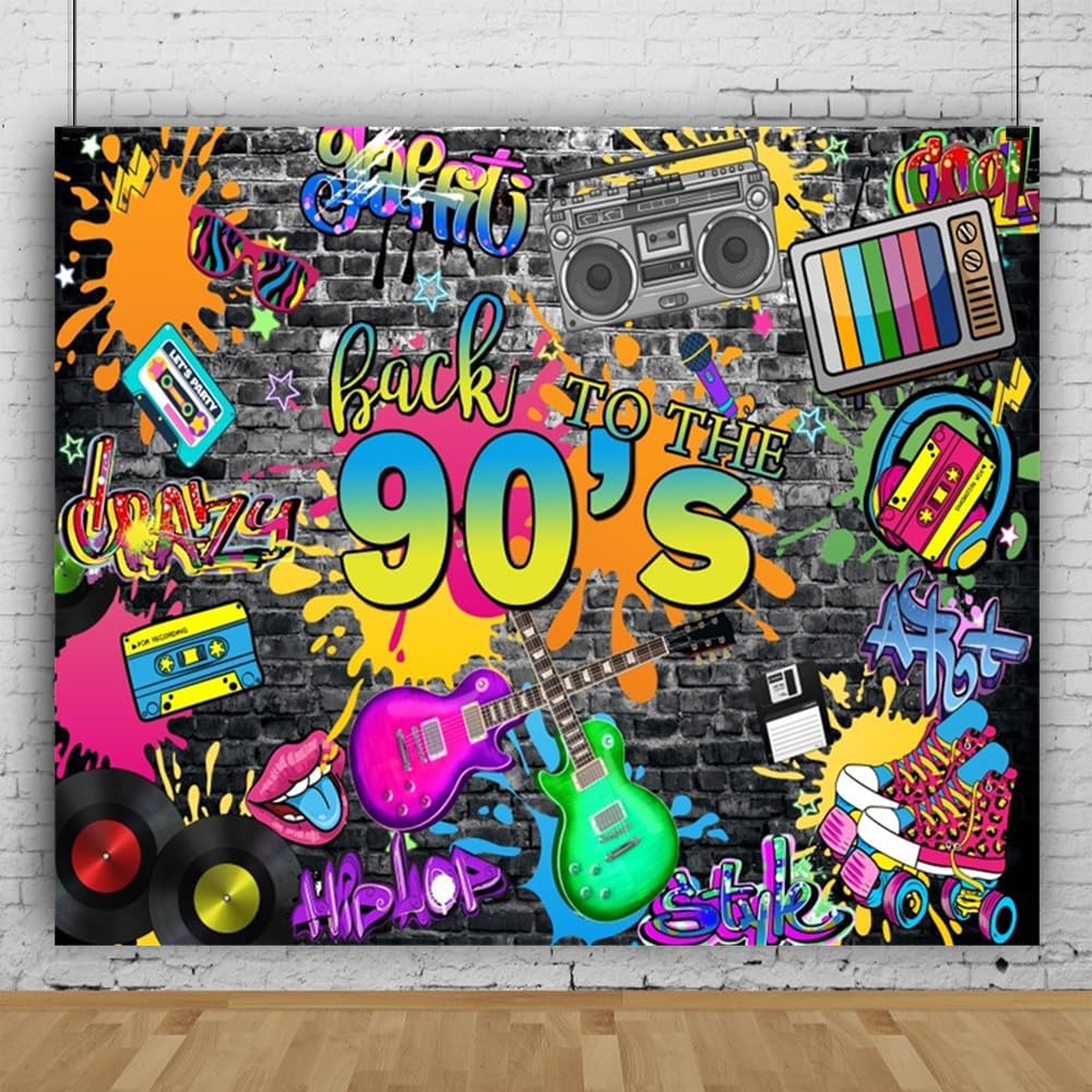 90s Backdrop for Party Decorations - Hip Hop Graffiti Wall