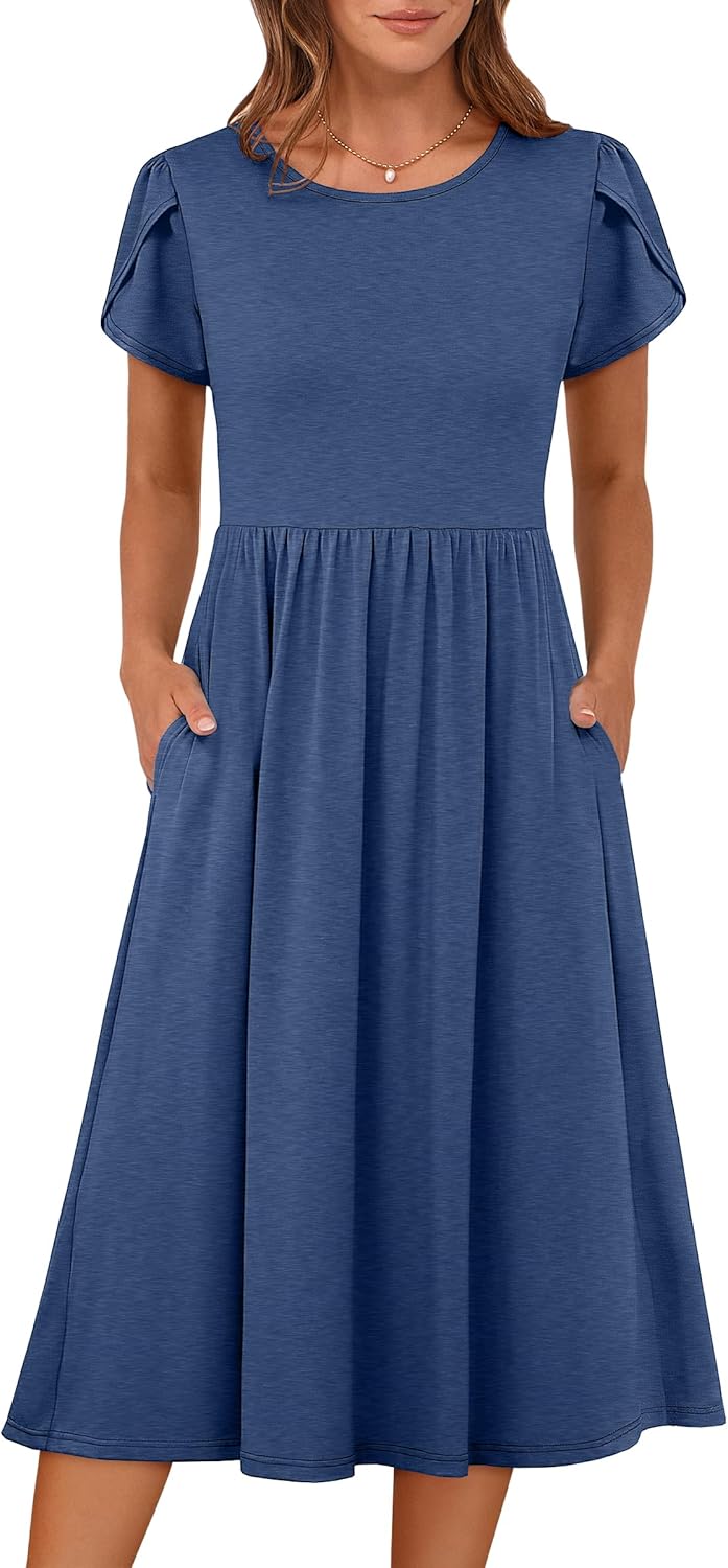 Stylish Women's Summer A-Line Midi Dress with Pockets