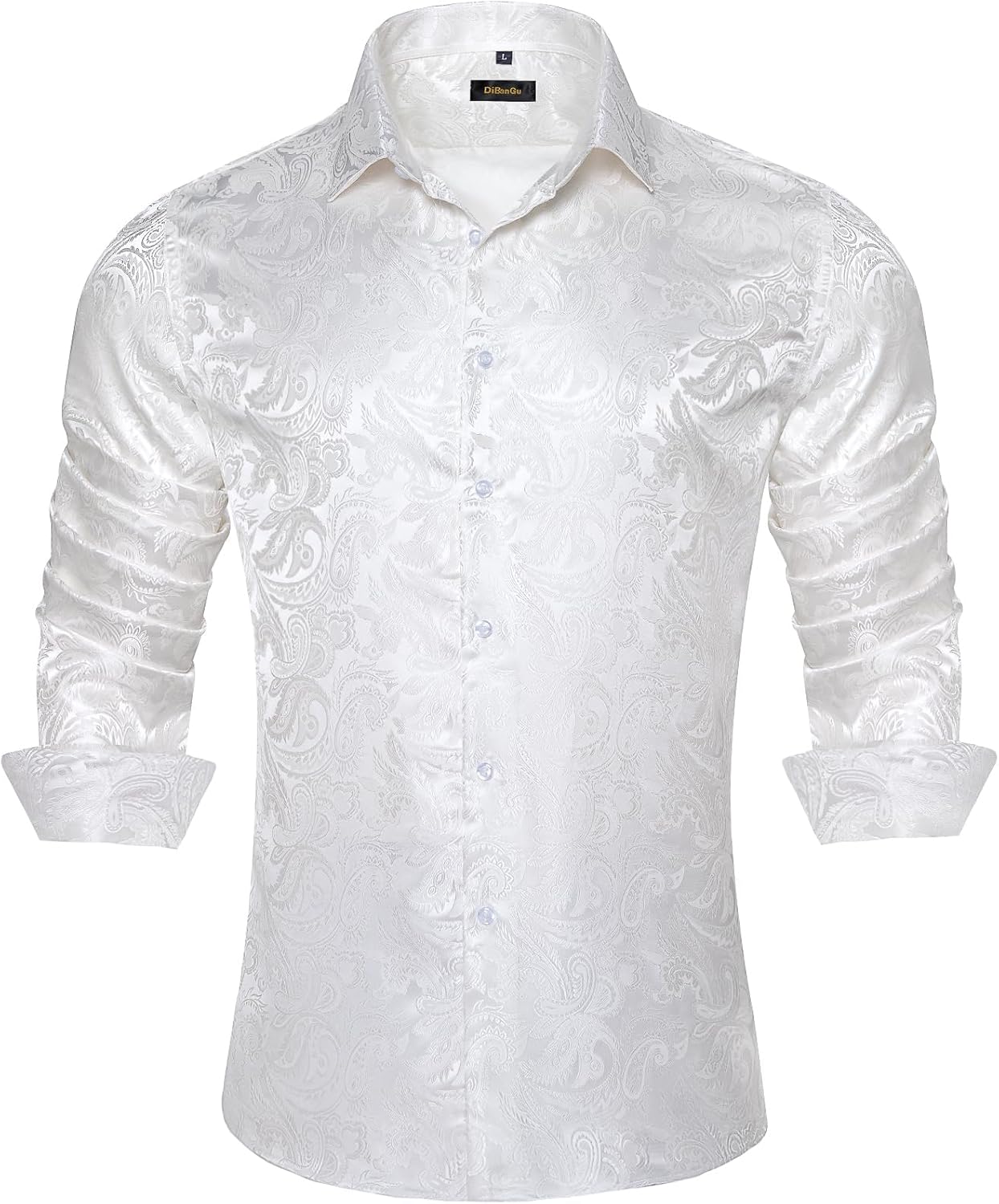 DiBanGu Silk Paisley Dress Shirts for Men Long Sleeve Style