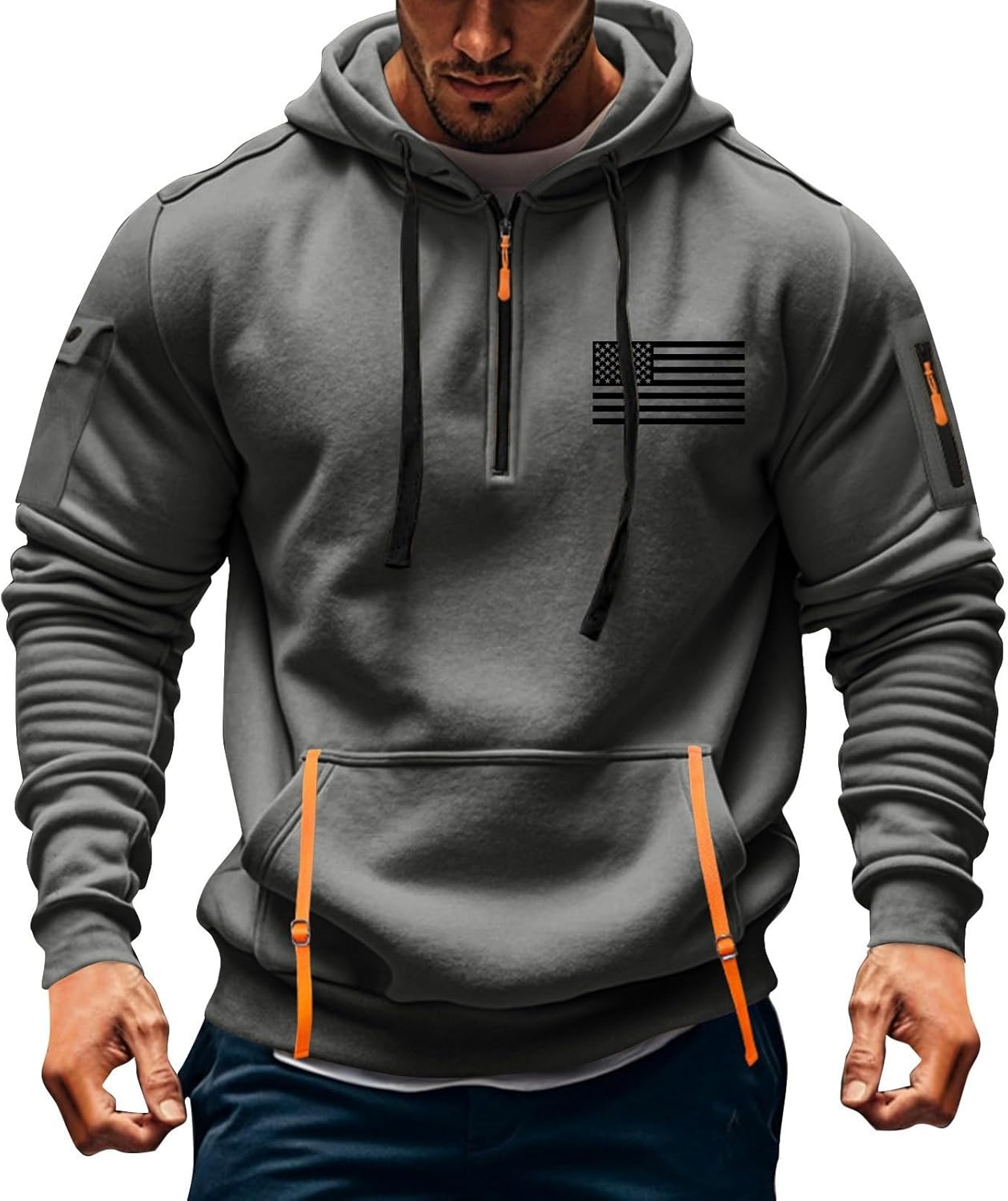 Vintage Quarter Zip Men's Hoodie - Tactical Pockets