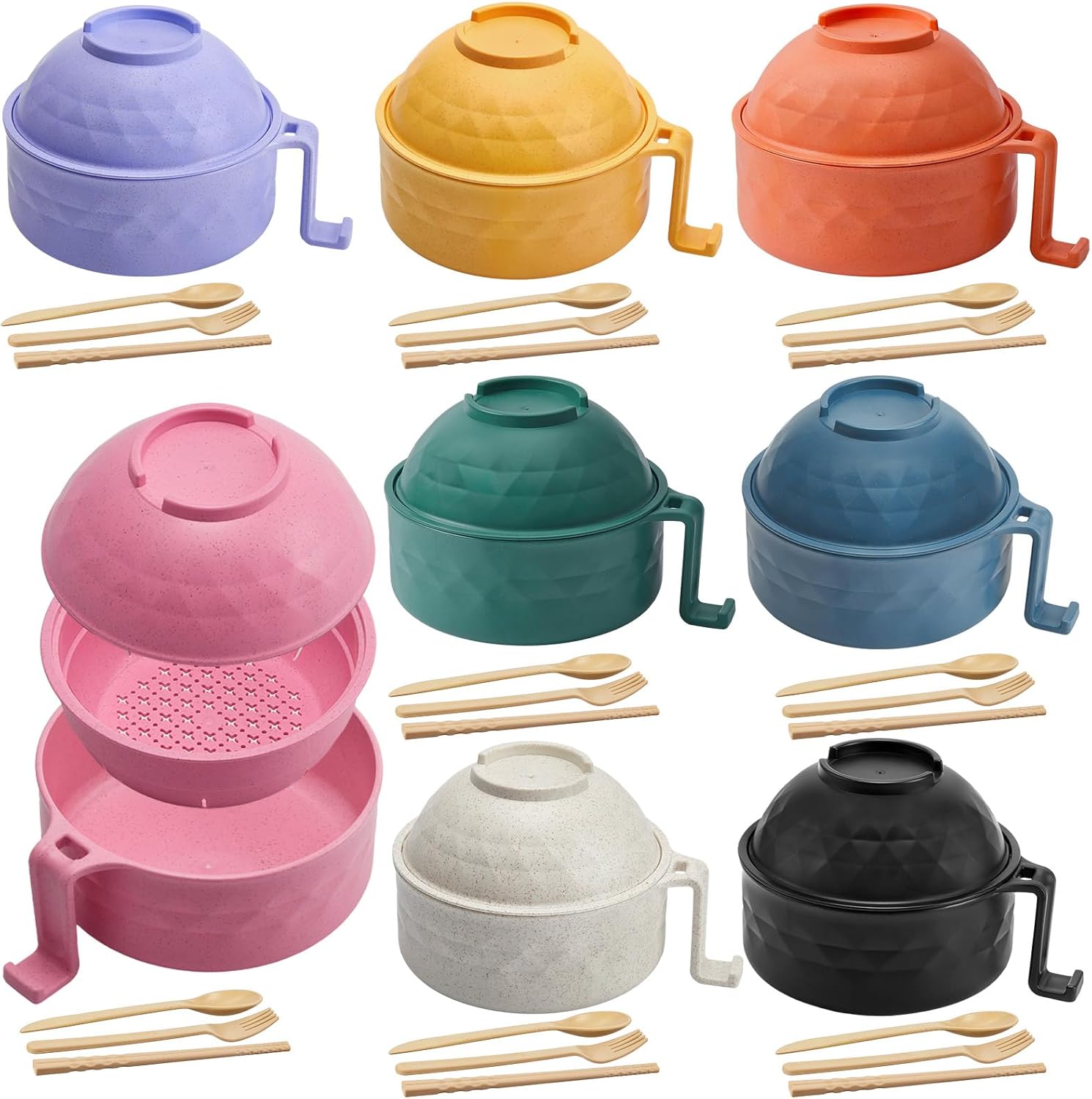 Wheat Straw Microwave Ramen Bowl Set - Portable Noodle Cooker