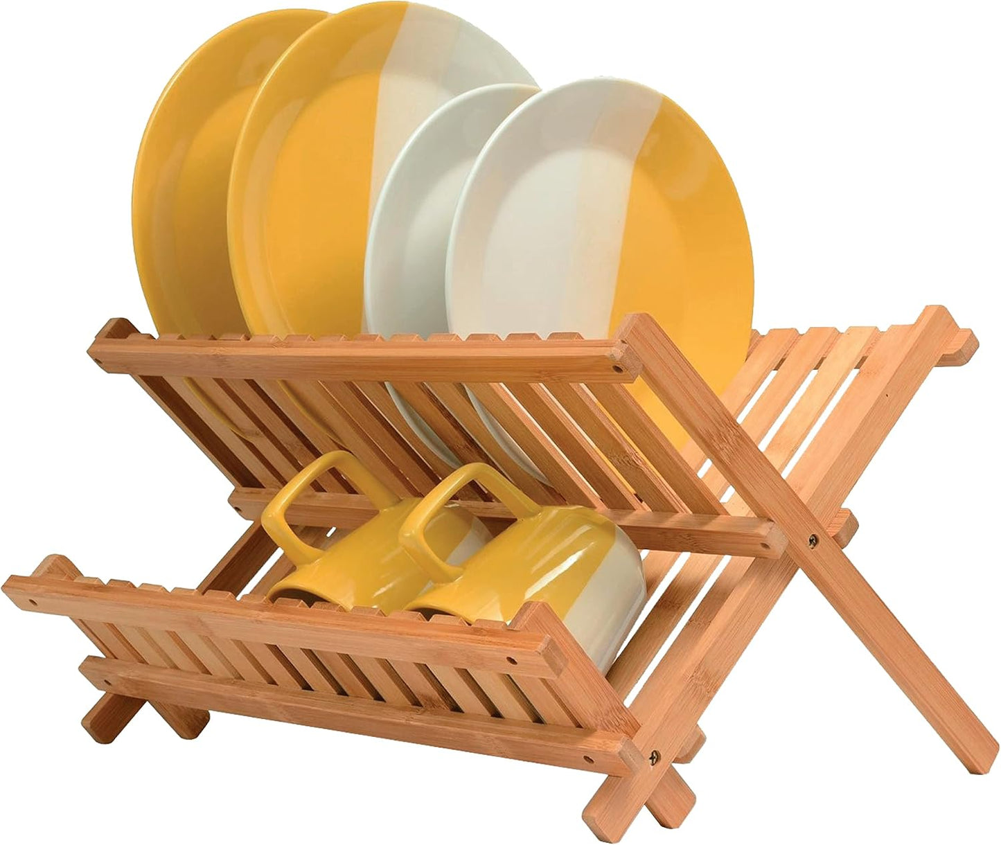 Bamboo Dish Drying Rack - Collapsible 2-Tier Kitchen Organizer