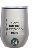 Custom Stemless Wine Tumblers 12 oz Silver Set of 24 - Insulated