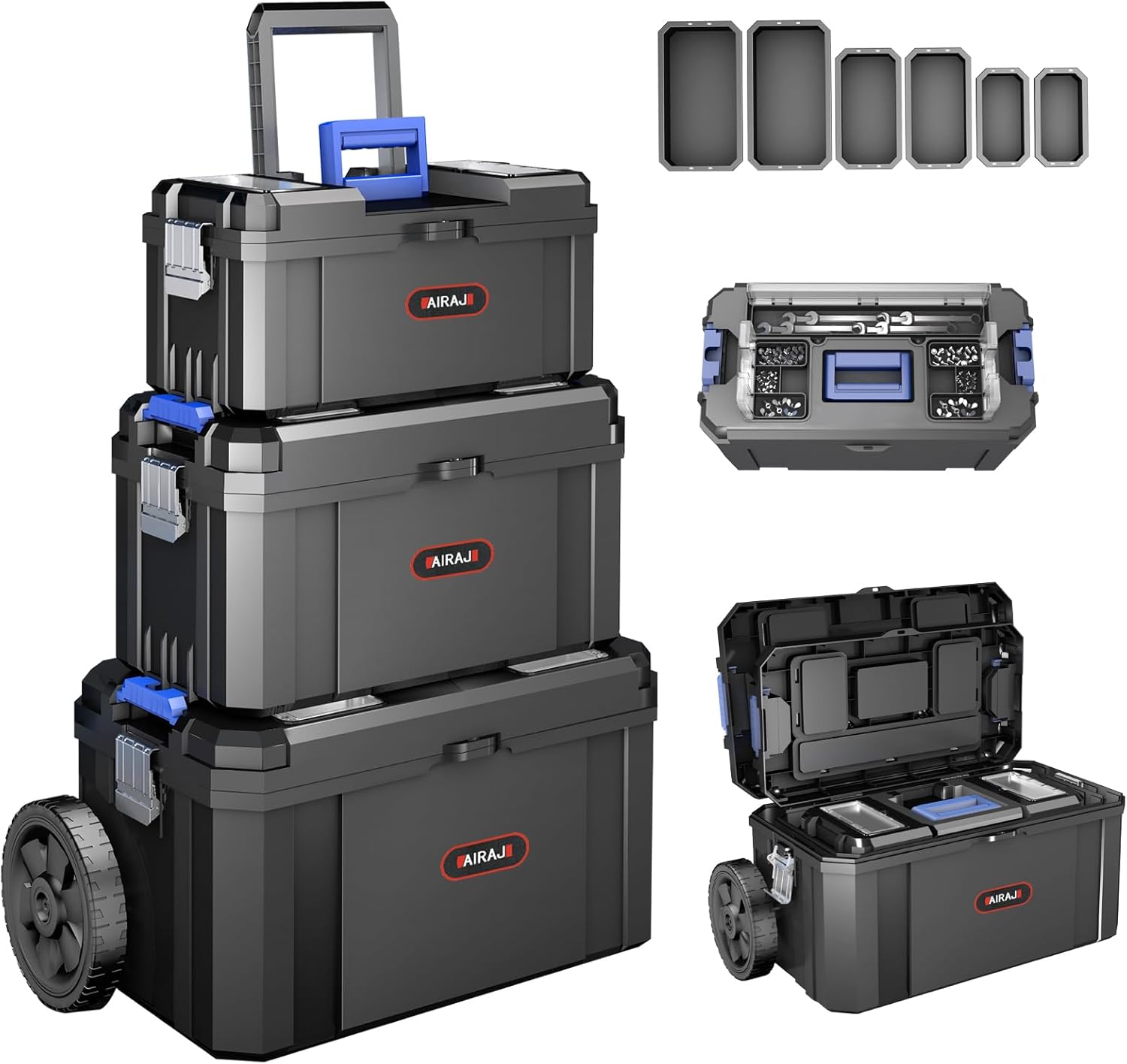 3 IN 1 Rolling Tool Box With Wheels for Home and Garage Storage