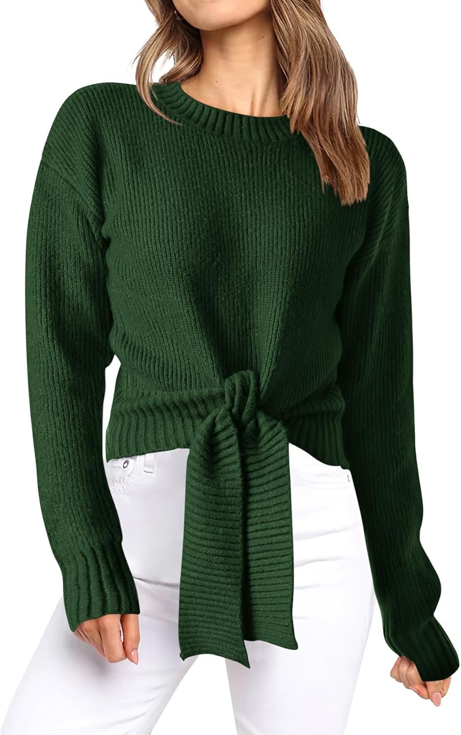 Okiwam Women's Long Sleeve Cropped Sweater for Fall Fashion