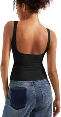 SUUKSESS Women Padded Open Back Boat Neck Tank Tops - Double Lined Not