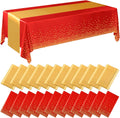 Breling 24 Pack Red and Gold Disposable Tablecloths and Satin Runners
