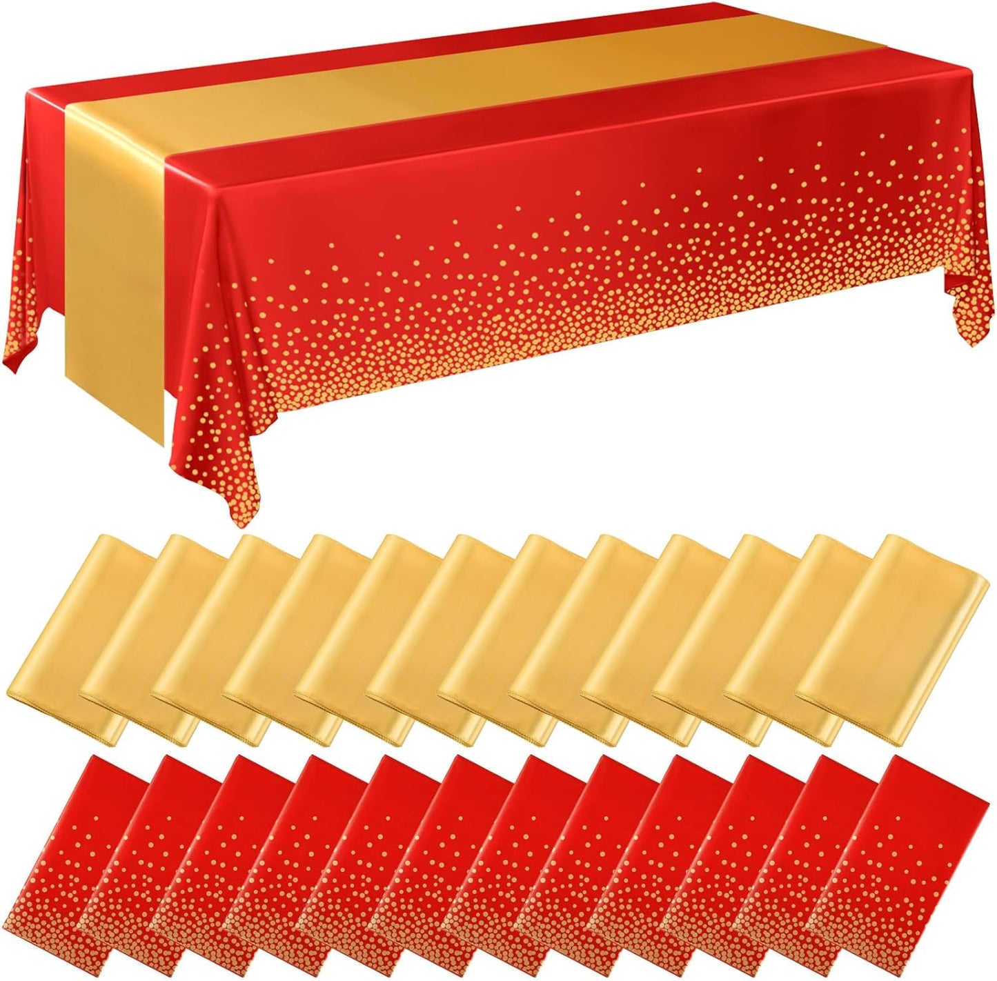 Elegant Red and Gold Disposable Tablecloths and Runners Set