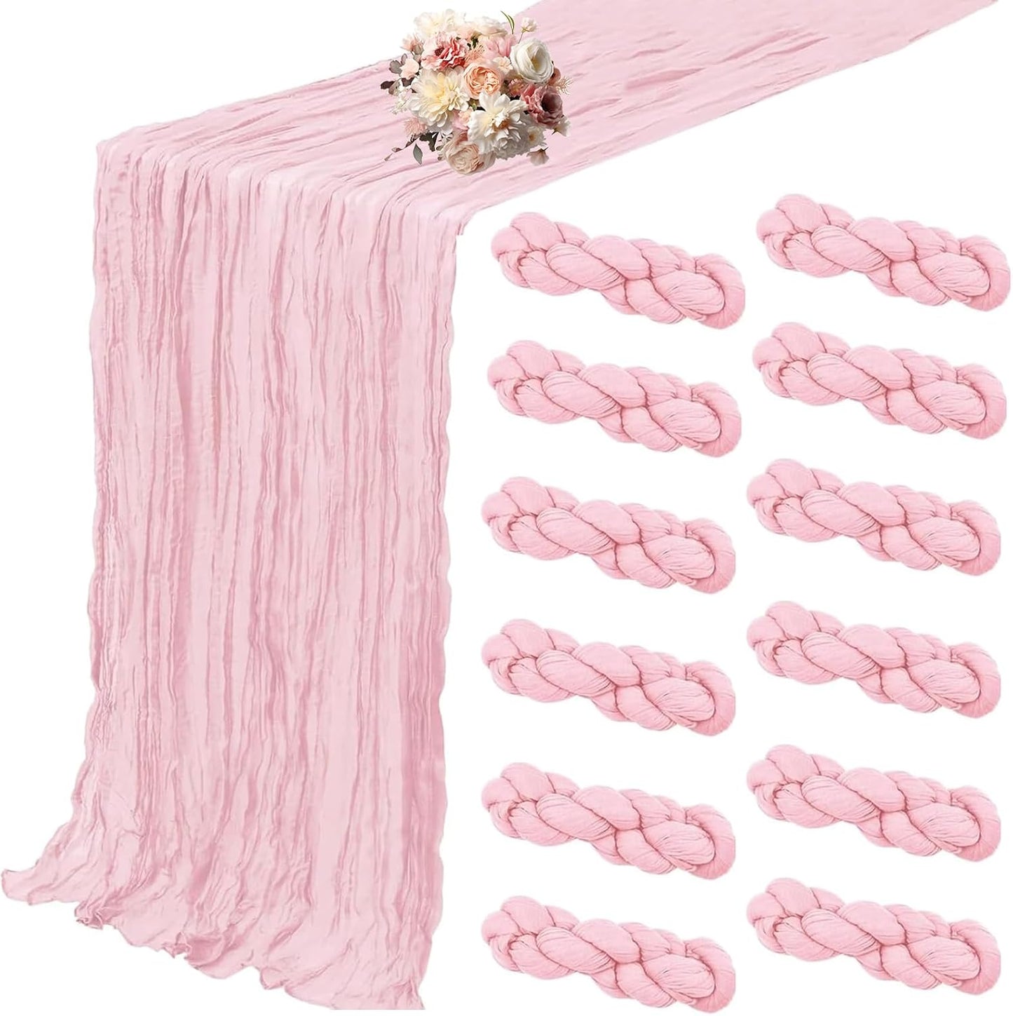 12 Pack Light Pink Cheesecloth Table Runner for Elegant Events