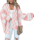 Womens Checkered Chunky Knit Cardigan Sweater - Cozy Fall Layer