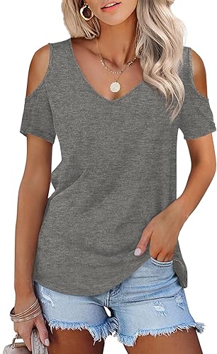 Amoretu Womens Cold Shoulder Basic Tee Tops for Stylish Comfort