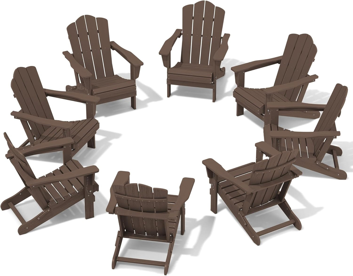 Folding Adirondack Chair Set of 8, HDPE All-Weather Brown