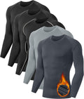 5 Pack Men's Thermal Compression Shirt Fleece Lined Base Layer - Cold