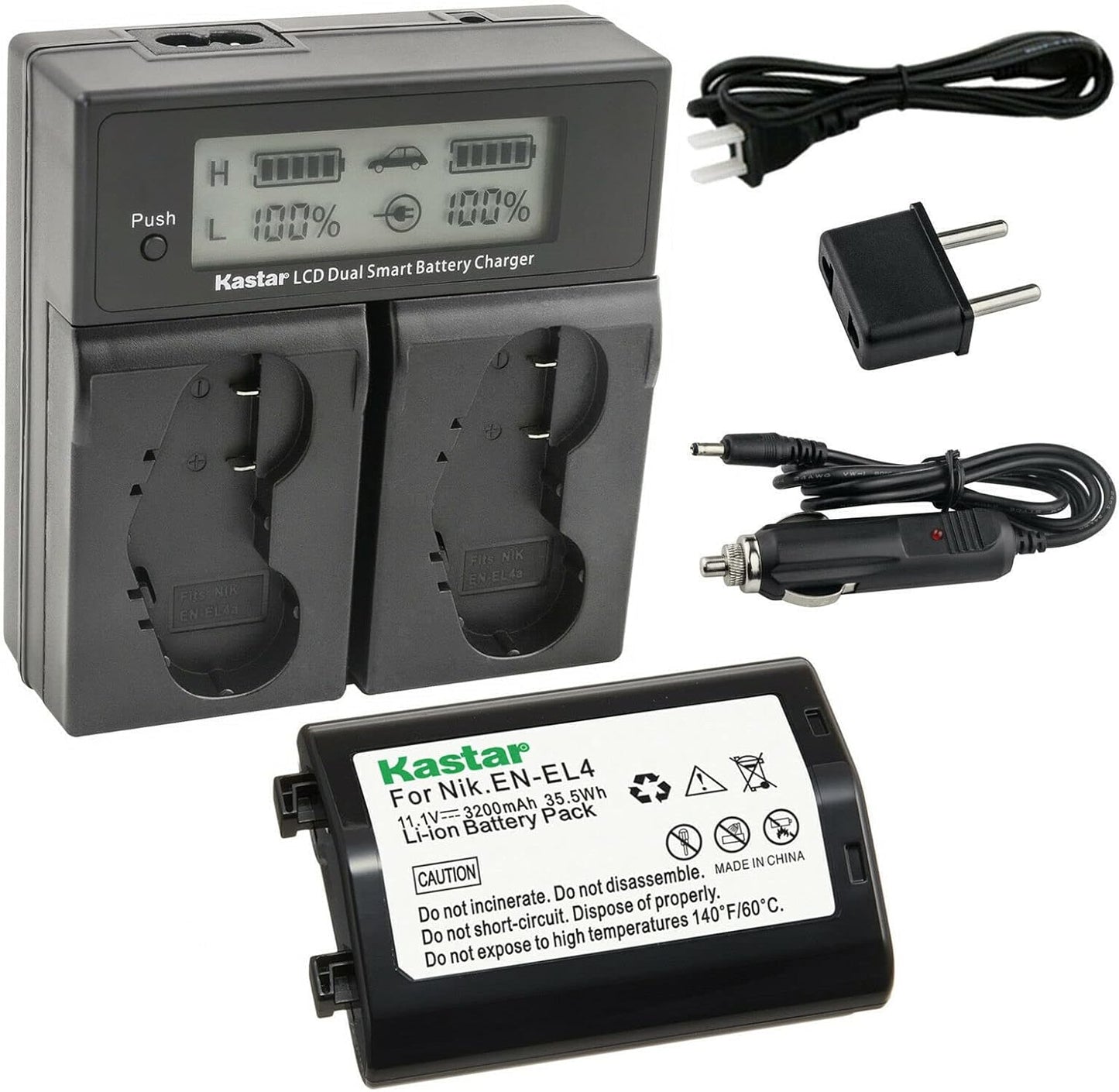 Kastar EN-EL4a Battery and AC Dual Fast Charger for Nikon