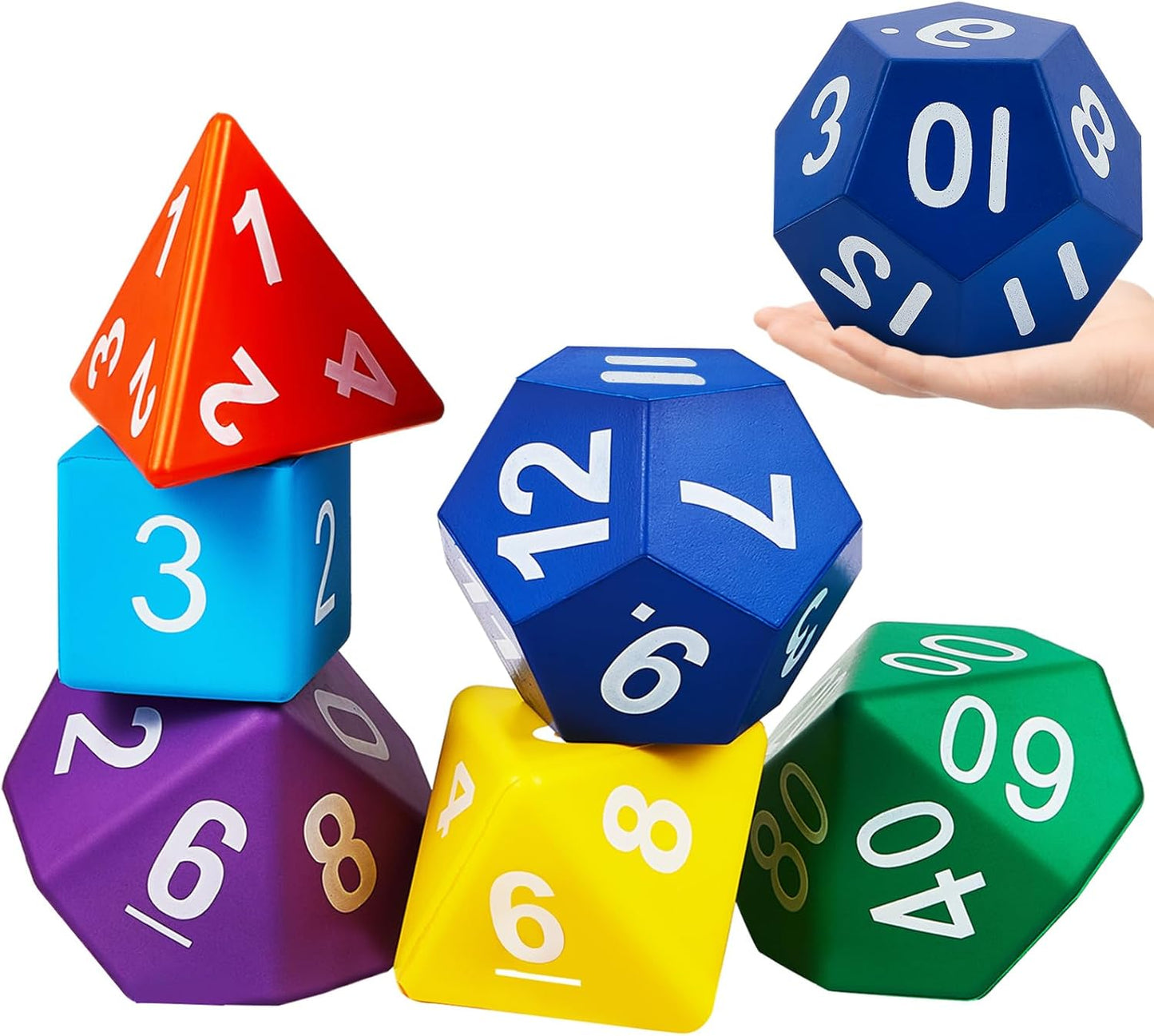 6 Pcs Jumbo Polyhedra Dice for Fun Learning and Games