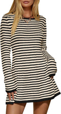Womens Striped Pullover Sweater Tunic Mini Dress - Cozy Everyday Style