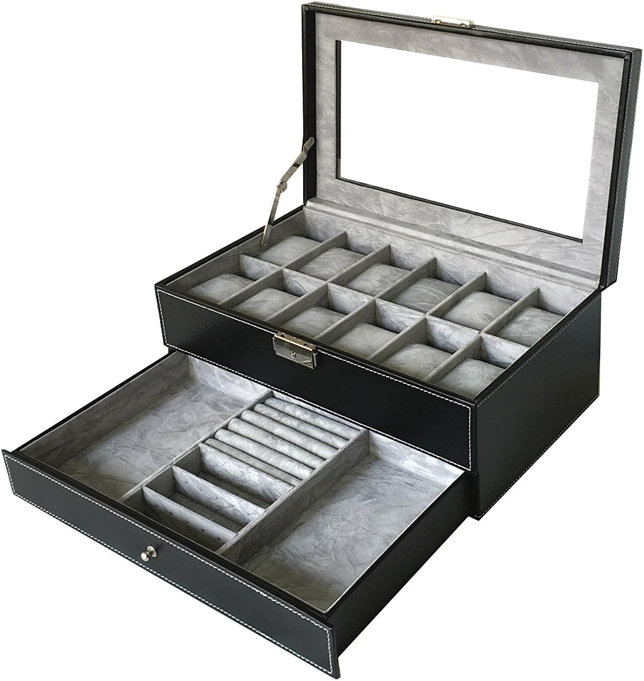 Sodynee Large 12 Mens Watch Box with Glass Top - Organize in Style!