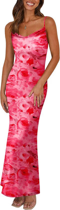 Floral Spaghetti Strap Maxi Dress - Stretch Backless Slip for 2025