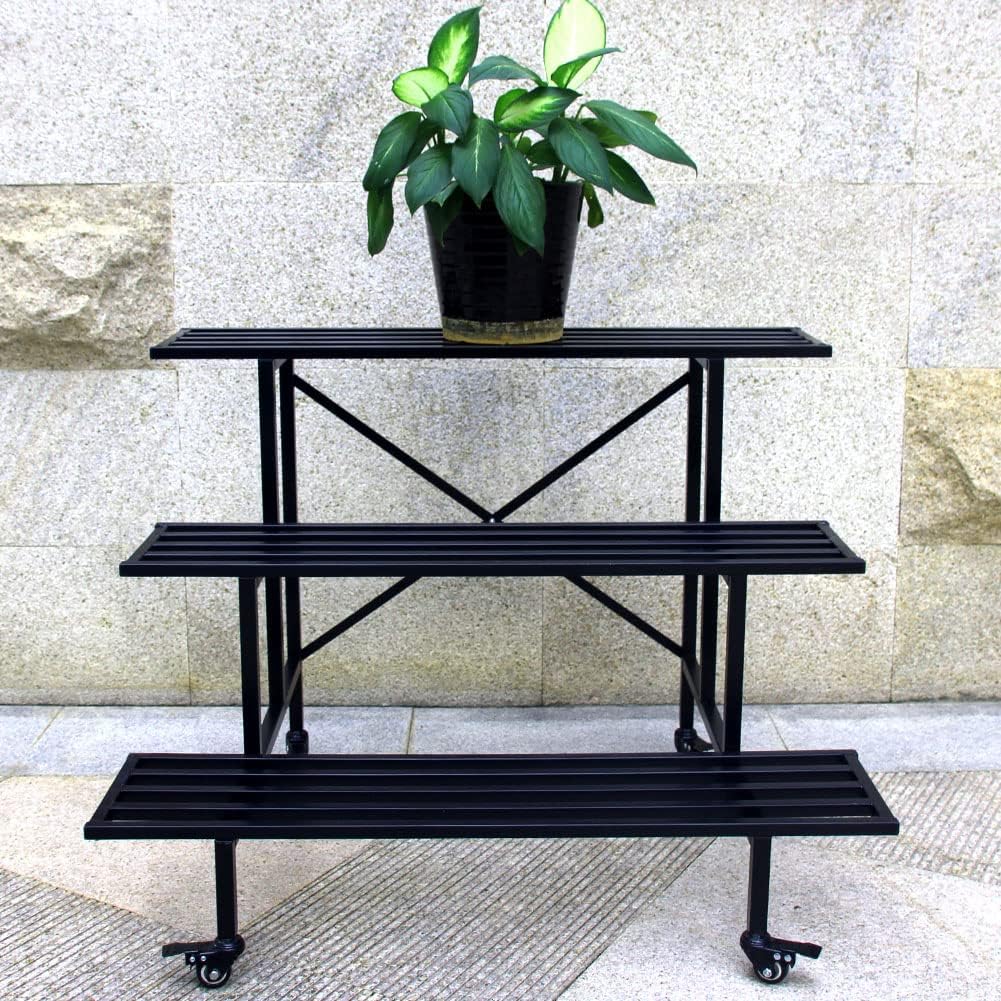 Zhongma 3 Tier Sturdy Metal Plant Stand with Wheels for Home