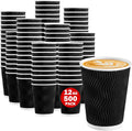 Lamosi Coffee Cups 12 oz 500 Pack - Insulated Black Disposable Cups