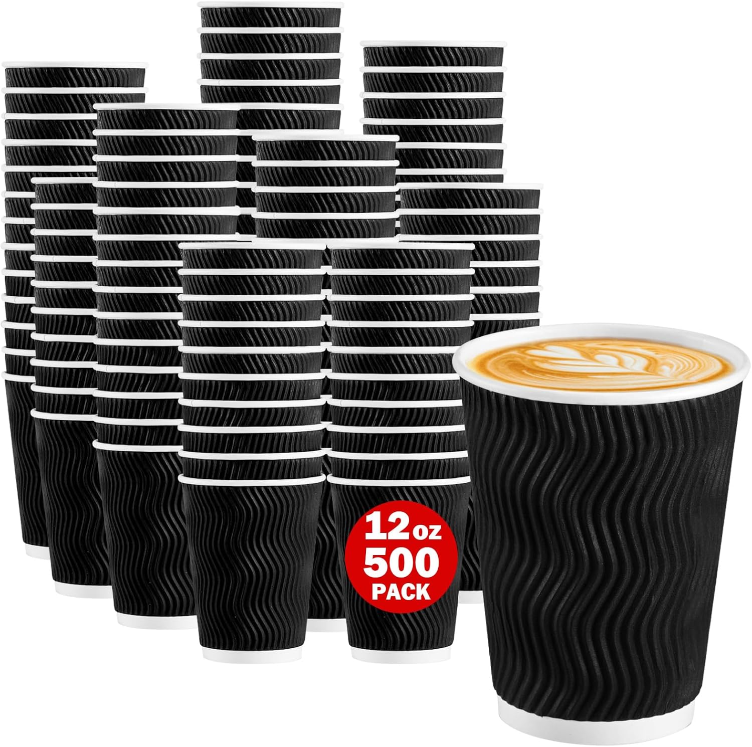 Lamosi 12 oz Black Disposable Coffee Cups - Perfect for Events