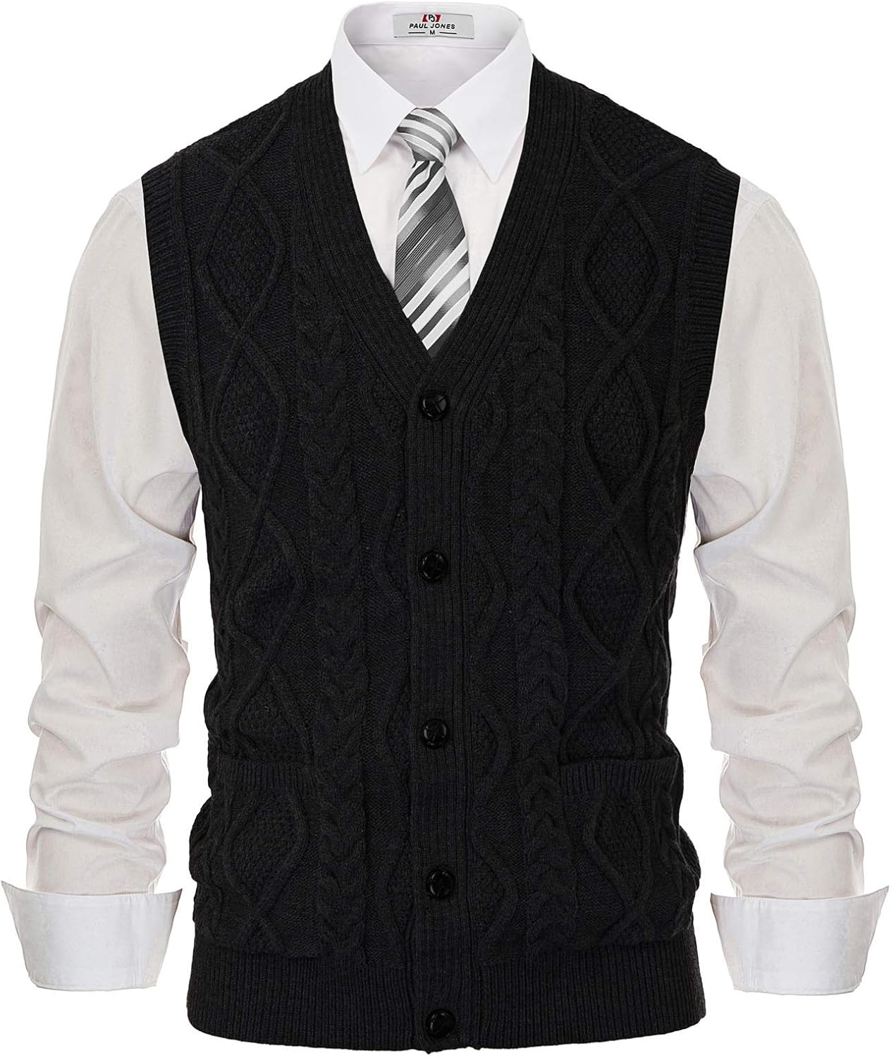 Stylish Men's Sweater Vest V-Neck Sleeveless Cable Knitted Cardigan