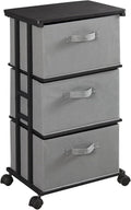 Grey Fabric 3-Drawer Dresser Tower with Wood Top - Slim Vertical