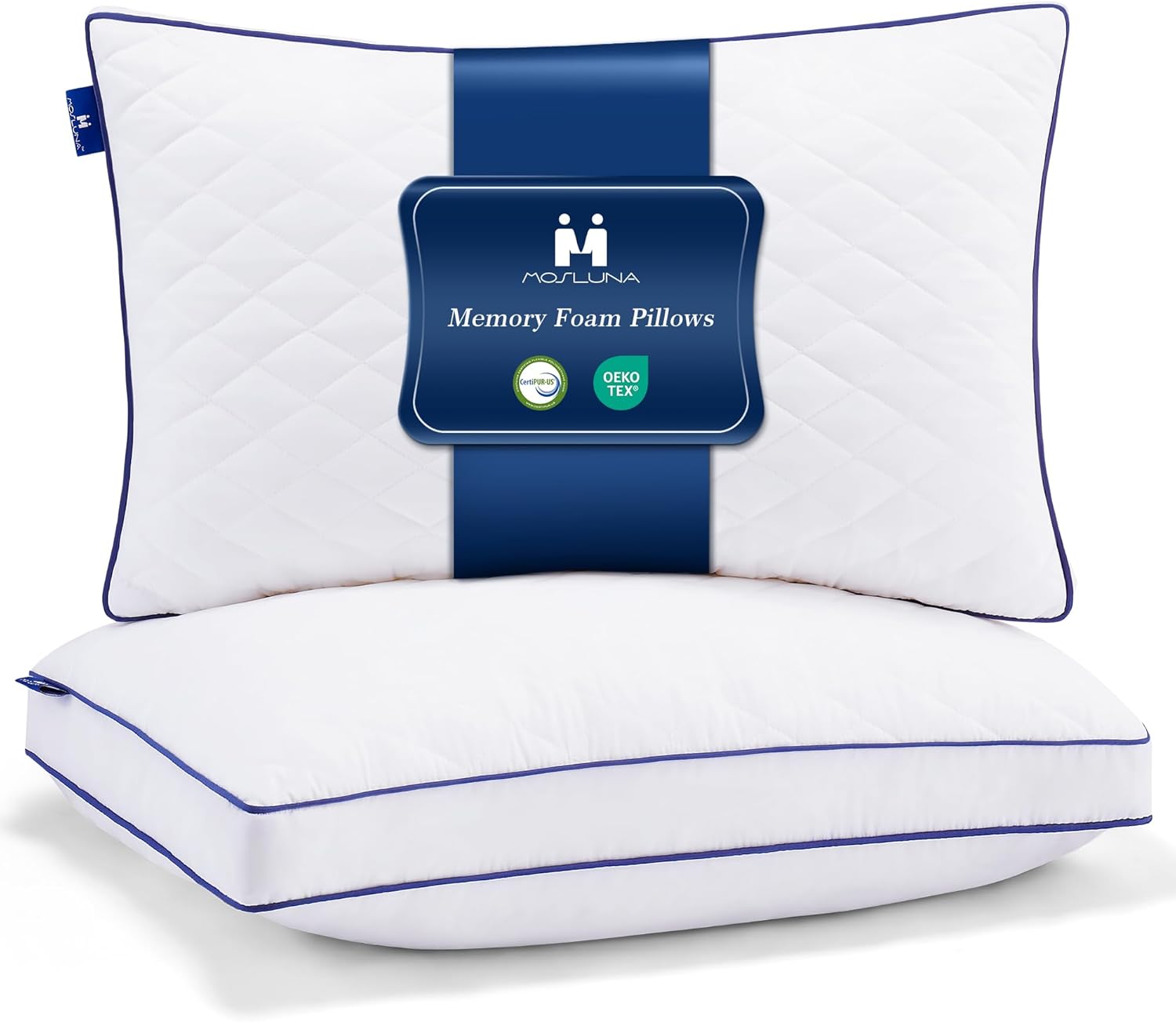 Shredded Memory Foam Pillows Queen Size Set of 2 for Comfort
