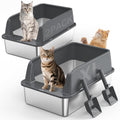 2PACK Stainless Steel Litter Box XL for Big Cats - High Sides
