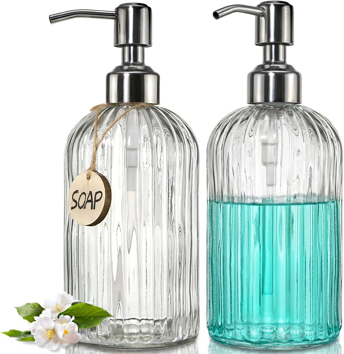 Premium 18 Oz Glass Soap Dispenser Duo