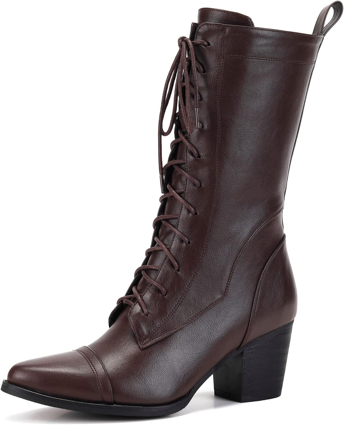UTIKLIOU Women's Mid Calf Combat Boots with Faux Fur Lining