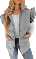 Women's Puffer Vest with Ruffle Sleeves - Lightweight Warm Winter