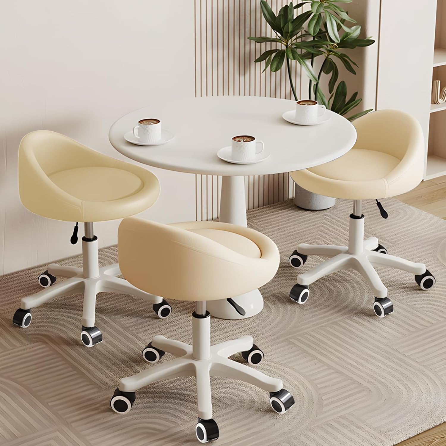Rolling Stool Set of 3 with Adjustable Height and Swivel Seat