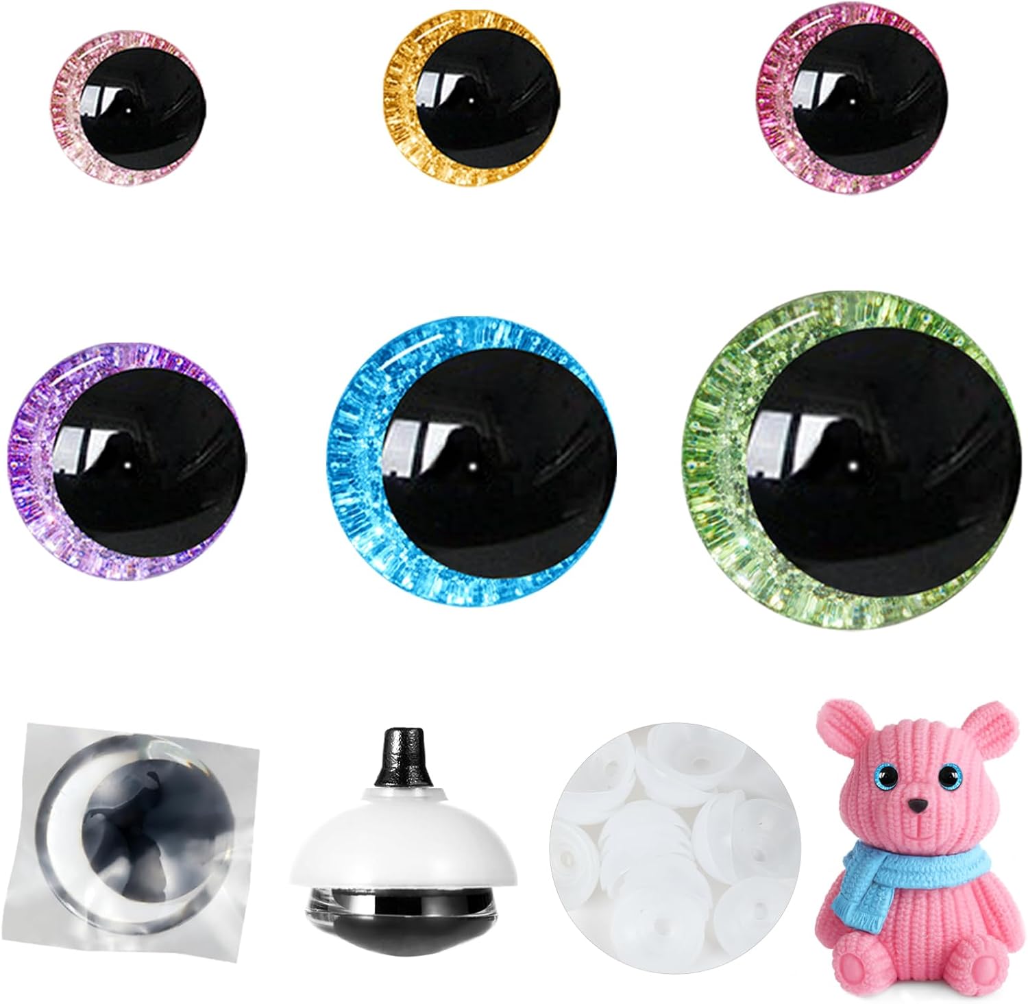 MUCUNNIA 168pcs 3D Glitter Safety Eyes for Amigurumi Crafts